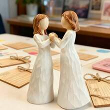 1pc 14cm Modern Couple Figurine – Minimalist Style, White Dress With Brown Hair, Hand-Holding Design, Resin Sculpture For Black Room Decor, Wedding Gift Or Anniversary Table Display During Valentine's Day & Romantic Occasions,Home Decor,Room Decor,Valentine's Day Gifts - 白色 - 查看 2