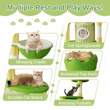 DOGAT Tall Cat Tree Tower 162cm 64 Inch Large Multi Level Indoor Cat Tree With Scratching Posts Condos Hammock Crown Bed Activity Centre For Kittens Multiple Cats And Apartments - Green - Green - View 6