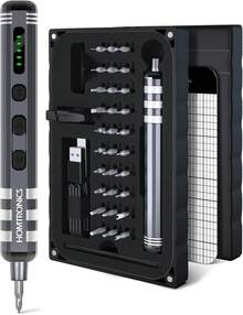 37 en 1 Destornillador Eléctrico de Precisión, [Torsión Eléctrica Ajustable] Homtronics Recargable Desarmador Eléctrico Inalambrico con Luz LED para Anteojos, Computadoras, Teléfonosóviles, Cámaras - Gris - Ver 9