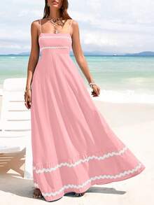 PRETTYGARDEN Women's Summer Flowy Maxi Dress Vestidos Casual Sleeveless Strap Ruffle Wedding Guest Graduation Beach Party Travel Vacation Long White Dresses - 粉色 - 查看 5