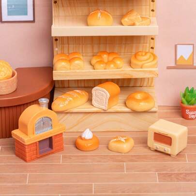 Realistic Food Model Toys, Oven, Bread, Microwave, Wooden Spoon Decor, Realistic Bread, Cake, Miniature Scenery DIY Handicraft Decorations