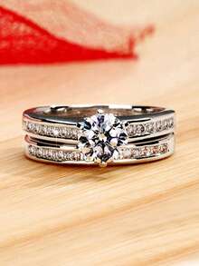 2 pièces/set Bague en cubic zirconia cubique glamour pour femmes, cadeau de la Saint-Valentin, bijoux pour anniversaire de mariage et fête - 1# - Voir 1