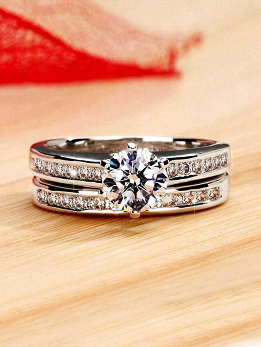 2 pièces/set Bague en cubic zirconia cubique glamour pour femmes, cadeau de la Saint-Valentin, bijoux pour anniversaire de mariage et fête - 1# - Voir 1