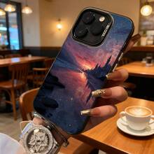 Funda de Teléfono Impresión de Castillo de Fantasía Plateado y Atardecer en el Lago para iPhone 14 Pro Max  Galaxy S23 Ultra, Regalo Ideal para Todas las Estaciones - Negro - Ver 2