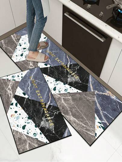 [HOT!!!] 1pc Soft Rubber Kitchen Mat, 3.5mm Thick Kitchen Rug, Marble Luxurious Modern Style Kitchen Absorbent Mat Large Carpet, Can Be Self-Cut To Fit Kitchen Size, Surface Fabric Material, Middle Sponge Layer, Bottom Rubber Layer, Suitable For Kitchen Rugs, Kitchen Decor, Wedding Decor, Home Decor, Bathroom Mat, Entryway Mat, Laundry Room Mat, Hallway Carpet, Living Room Mat, Etc.