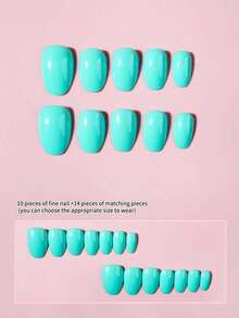 Bộ 24 miếng dán móng tay hình bầu dục màu xanh bạc hà bóng, chất liệu acrylic, kích thước ngắn vừa vặn với móng giả, bao gồm: 1 miếng gel dẻo và 1 dũa móng, thích hợp cho phụ nữ và các bạn gái sử dụng hàng ngày khi đi làm, học tập và gặp gỡ. - Màu xanh bạc hà - Xem 3