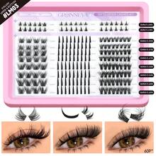 GROINNEYA 204 Pcs Lash Clusters Mixed Large Capacity Clusters Lashes Kit 3 IN 1 With Bottom Lashes 30P/40P/60P/80P/100P 5-16mm Mixed Length Eyelash Extension Wispy Clear Band Criss-Cross DIY Lashes C-Curly Fluffy Volume Individual Lashes Thick Air Feeling Mange Lashes Applicable To Dating Scenarios - C - View 13
