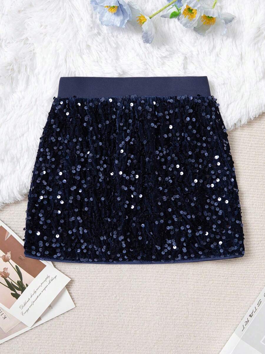 Chân váy mini đính sequin thời trang cho bé gái, phù hợp cho các buổi tiệc tùng và tụ họp (Y0847) - Xanh đậm - Xem 1