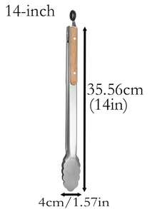 1pc Stainless Steel Cooking Tongs With Heat-Resistant Wooden Handle, Sturdy Solid Barbecue Tongs, Rust-Proof Grill Tongs, Outdoor Barbecue Tongs, Meat Grilling Tongs, Comfortable Grip, Dishwasher , Essential For Grilling, Suitable For Grill, Frying Meat And Fish, Serving Food, Salad, Pasta, And An Ideal Cooking Gift - Multicolor - View 10