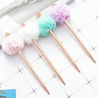 1pc Crown Pom-Pom Pen, Cute Plush Ballpoint Pen For Office & School Supplies