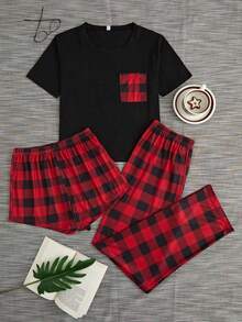 Women's Plaid Pajama Set Bridallingerie - 紅色 - 查看 1