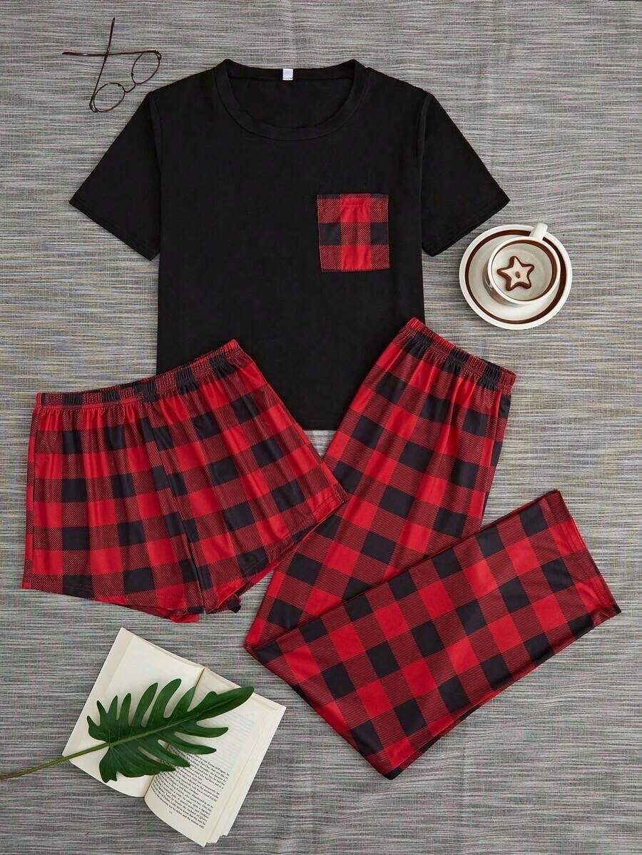 Women's Plaid Pajama Set Bridallingerie - 紅色 - 查看 1