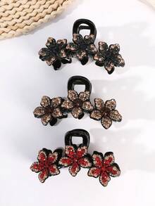 Presilha de cabelo vintage elegante com flor de strass, acessório grande para coque, ornamento delicado totalmente cravejado para mulheres, uso diário e ocasiões festivas, presente para ela. Acessórios de cabelo femininos. - Multicolorido - Ver 4