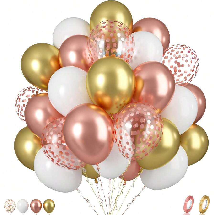 36PCS/Biapian Rose Gold Balloons Set,Rose Gold And Gold Birthday Balloons, 10/12 Inch Metallic Gold White Latex Balloons Rose Gold Confetti Balloons For Girls Women Birthday Baby Shower Wedding Supplies - Multicolor - View 1