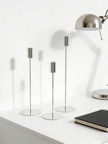 3/6件套烛台，金属锥形烛台，复古装饰中心摆件，适用于壁炉、婚礼、派对、乔迁礼物，现代烛台套装，适用于餐桌、厨房、家居装饰，高端餐厅用品，婚礼装饰 - 銀色 - 查看 2