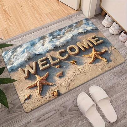 [Ocean Wave Beach Vacation Leisure Mat]Modern Luxury Polyester Area Rug With Stain And Water-Resistant Features - Lightweight, Machine Washable Runner For Bedroom, Porch, And Indoor Spaces - Sleek Design For Home Decor,Luxury Velvet Carpet