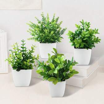 4 st konstgjorda krukväxter, mini simulerad krukväxt för heminredning, inomhuskontor skrivbord bondgårdsdekor, vår, återförening, bröllopssäsong - behållare ingår ej, säsongsdekoration vårtema dekoration plastgrönt, trädgårdsdekorationer