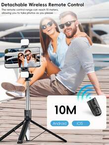8M 藍牙無線自拍桿三腳架，配備 LED 照明，360° 旋轉不鏽鋼便攜手機支架，輕巧便攜，兼容多款機型，適合旅行時與家人朋友拍照，或情侶一起拍照 - 彩色 - 查看 4