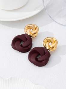 1pair Charming Fashionable Versatile Geometric Metallic Paint Earrings - Orange - View 4