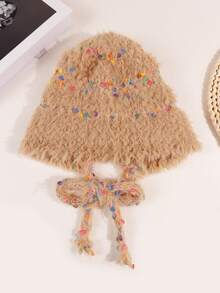 1 buc căști de pluș cu model curcubeu și bomboane, căciulă de pluș colorată de toamnă/iarnă cu buline, căciulă drăguță și versatilă cu apărători pentru urechi cu legături pentru femei, căciulă cu bile, schi, pălării pentru femei, haine de iarnă pentru femei, căciulă pentru femei, pălărie, îmbrăcăminte de schi pentru femei, pălărie de Crăciun - Multicolor - Vizualizare 10