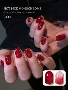 XEIJAYI 1Pc 15Ml Red Glitter Gel Nail Polish Nail Art Varnishes Gel Lacquer Coat LED Nails Manicure Design UV Gel Varnish Soak Off - Red - View 3