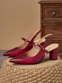 WHDXY Salto Alto de Bico Fino com Estampa de Pele de Cobra Vermelha Elegante, Sapatos Femininos com Design de Cadarço, Moda para Uso Diário, Trabalho e Festas - Vermelho - Visão 2