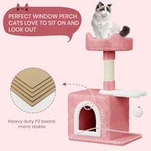 DOGAT Small Cat Tree Tower 70cm 28 Inch Indoor Cat Tree With Condo Scratching Post Top Perch Fish Platform Dangling Ball Colourful Kitten Activity Centre For Apartments Corners And Small Rooms - Pink - Pink - View 4