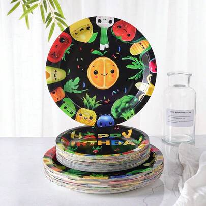 7英寸和9英寸一次性派对纸盘，蔬菜水果生日派对用品，甜点纸盘，适用于生日派对和各种派对装饰