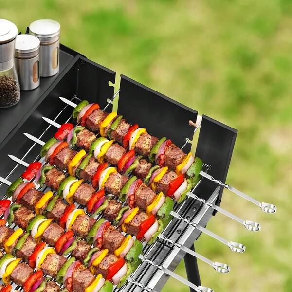 12 pièces Brochettes en acier inoxydable, Brochettes à Shish Kebab pour barbecue, Fourchette de barbecue, Aiguille de barbecue en acier inoxydable, Outils de pique-nique et de camping pour barbecue, cuisine d'extérieur, salle à manger, bar à la maison - Outils de grillage et de cuisine d'extérieur durables