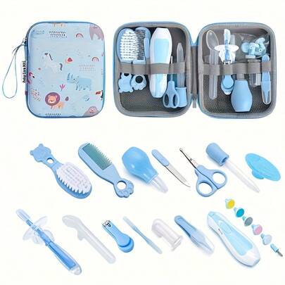 14 piezas Kit de Salud con Estuche Portátil - Juego Integral de Salud y Aseo con Cucharilla para Oídos, Cortaúñas, Peine, Cepillos y talla grande, Perfecto para Ducha y Regalos de Vacaciones, Accesorios, Ideal para el Cuidado Personal Diario