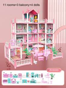 Dollhouse, DIY Colorful Villa Dollhouse, Girls Pretend Play DIY Dollhouse Set - Toys For Girls, Birthday/Christmas Gifts, Suitable For Children Aged 3-8+ (Random Color Accessories)