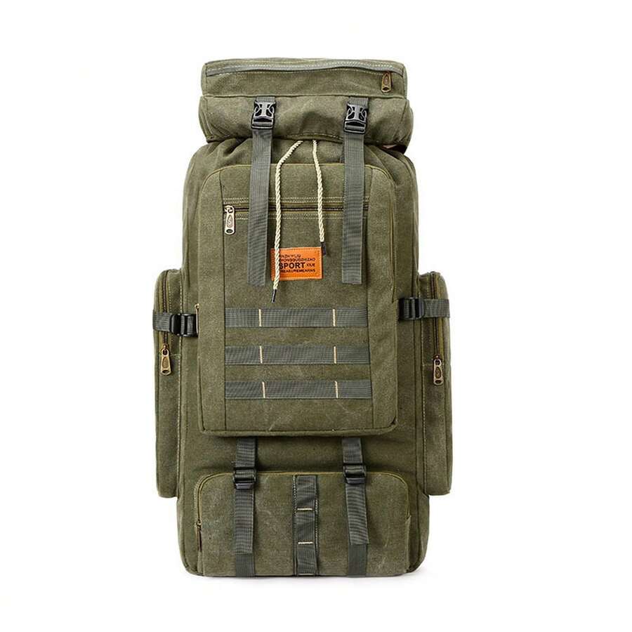 70-Liter Backpack For Men, Ideal For Long Outdoor Hikes, Multifunctional Canvas Travel Bag, Lightweight And Durable Travel Backpack, Perfect For Leisure, Sports, Hiking And Travel, With Plenty Of Storage Space For Equipment - Army Green - View 1
