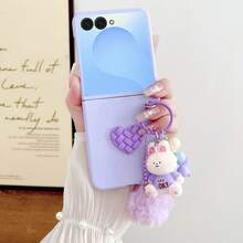1pc Plastic Hard Shell Heart-Shaped Phone Case & 1pc Cartoon Pendant Suitable Compatible With Samsung Galaxy Z Flip7, 7 FE, 6, 5, 4, 3, 5G - Mauve Purple - View 9