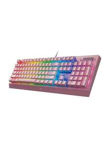 V3 黑寡妇蜘蛛机械键盘，104键，机械轴，快速触发，专为游戏和电竞设计，RGB背光，符合人体工学的腕托，耐用键帽，粉色 - 粉色 - 查看 5