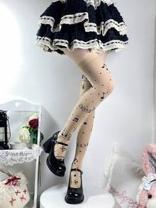 1 đôi tất dài đến đùi kiểu Lolita dễ thương với họa tiết nốt nhạc dành cho nữ - Nhiều màu - Xem 10
