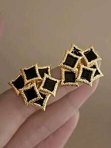 5 Pairs Elegant Luxury Black & Gold Geometric Leopard Print Stud Earrings & Hoop Earrings Set, Suitable For Women's Daily, Commute, Festivals, Parties