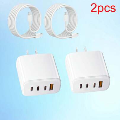 4端口USB-C快速墙式充电器，配备1.2米C-C数据线 - 兼容iPad 16/16 Pro/16 Pro Max、15 Pro/15 Pro Max/15 Plus和iPad Pro，适用于多人充电、多设备充电、家庭充电需求以及办公桌面充电。这款多端口高输出充电器，可为家庭办公室和手机提供充足的充电功率。