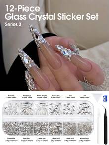 Set de materiale pentru unghii din sticlă 2600/1360 buc, pietre prețioase pentru unghii, decorațiuni 3D pentru unghii, materiale din sticlă plată transparentă colorată, accesorii pentru unghii în stil Y2K, unghii cu perle de diferite forme, pietre decorative pentru unghii - Multicolor - Vizualizare 14