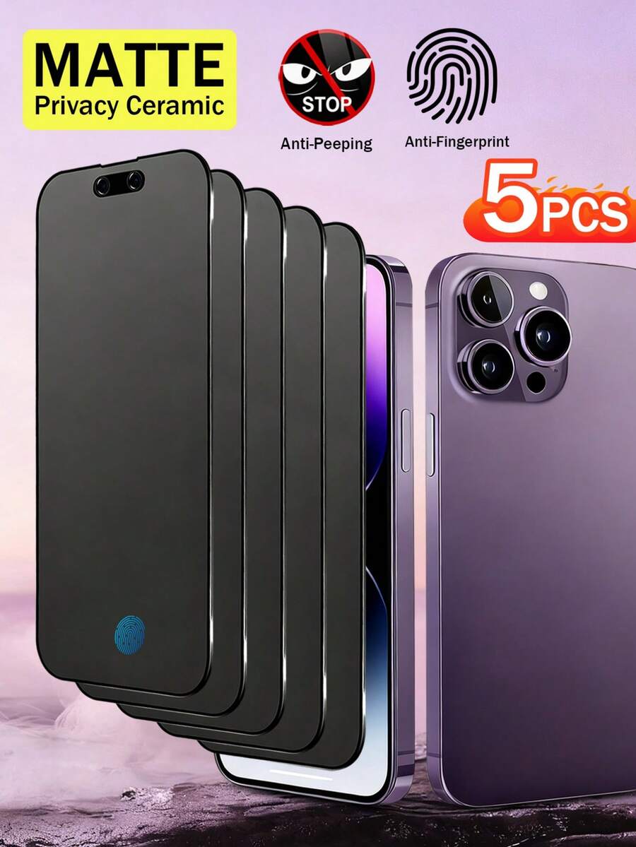 Yezodawee 5 buah Pelindung Layar Matte Anti-Intip, Kompatibel dengan iPhone 17 Pro Max/17 Air/16 Pro Max/16E/16 Plus/17 15 Pro Max/14/13/12/11/XR/X/XS/7/8, Perlindungan Layar Penting untuk Penggunaan Sehari-hari, Kantor, dan Rumah, Anti-Intip, Tahan Air, Tahan Guncangan, Anti-Jatuh, Anti-Gores - 5 buah - View 1