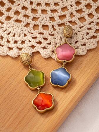 1 Pair Asymmetric Earrings, Multi-Color, Minimalist & Versatile, Fashionable & Cute