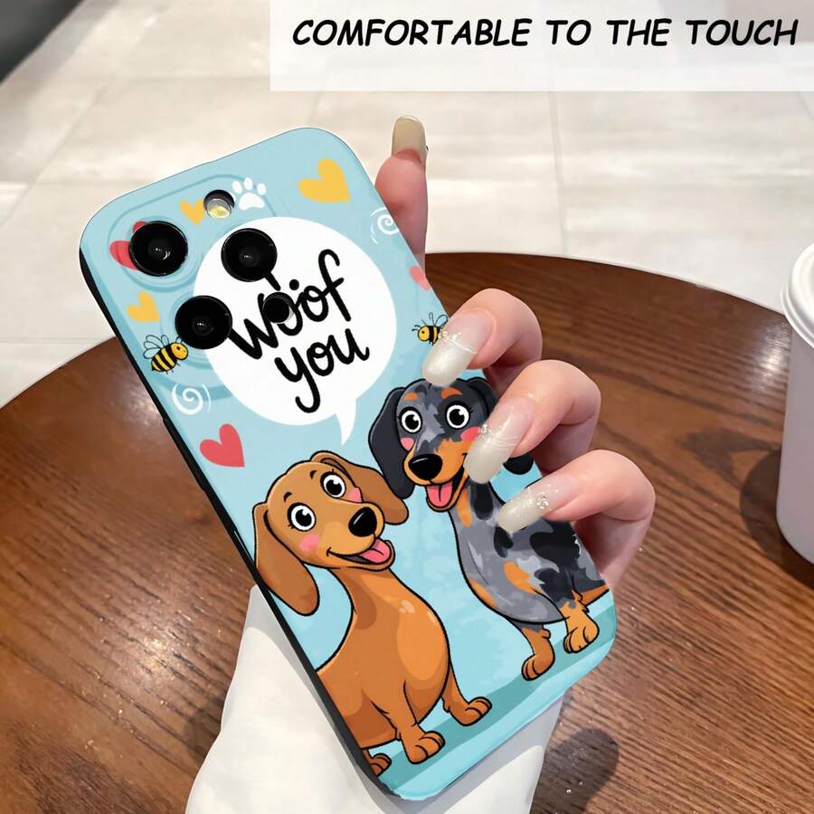 1PC Phone Case, Dachshund Dogs Speech Bubble Hearts , Stylish Phone Case, Phone Decoration, All-around Lens Protection, Creative Small Gift, Funny Gift for Boys and Girls - Negro - Ver 1