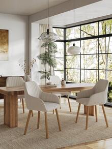 Goeurvant Modern Vertical-Stripe Upholstered Dining Chairs With Armrests And Solid Wood Legs For Dining Room, Kitchen, Living Room - Set Of 2 / Set Of 4 / Set Of 6 - Beige - Beige - View 1