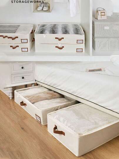 1/2/3/4pcs Foldable Under Bed Storage Boxes, Sofa Bottom Storage Space, Wardrobe Storage Boxes, For Storing Blankets, Towels, Quilts, Sweaters, Pillows, Bedsheets And Packaging Paper. Organizer Boxes, Under Bed Storage Bags, Clothes Storage Boxes, Under Bed Storage Boxes, Wardrobe Organizer Boxes, For Organizing Clothes And Bedding.