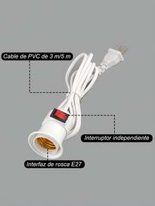 Lighting Extension Cord With Socket Switch, 5 Metros/3 Metros,Zócalo de luz colgante con cable de alimentación Con enchufe interruptor Zócalo de lámpara E27 Cable de luz,para lámparas de noche, de mesita y de pared, iluminación comercial. - Blanco - Ver 7