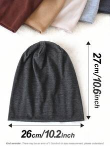 1 chiếc mũ len beanie đa năng màu trơn dành cho nữ, mũ liền mạch hai lớp thời trang - mũ - Xem 6