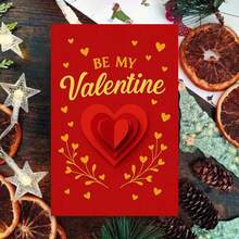 1pc 3D Pop-Up "Be My Valentine" Card - Red & Gold Layered Heart Design, Elegant "Be My Valentine" Message, Romantic Floral Heart Border, Includes Red Envelope – Perfect Gift For Partners, Spouses, Boyfriends/Girlfriends, Valentine's Day Gifts For Loved Ones, Luxury Pop-Up Love Cards For Romantic Celebrations, Eye-Catching Anniversary/Birthday Cards - Multicolor - View 12