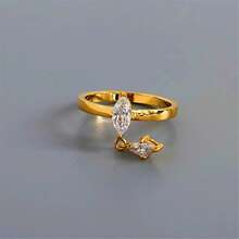 VKHK 1枚奢华18K镀金不锈钢锆石装饰戒指，适合女性婚礼佩戴及作为礼物 - 鑽戒 - 查看 3