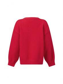 Suéter navideño de manga larga con cuello redondo y bordado de árbol de Navidad para mamá y yo - Rojo (niño) - Ver 3