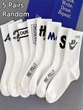 5 par slumpmässiga herrstrumpor, sportstrumpor, andningsbara, fritidsstrumpor, basketstrumpor, antibakteriella, fukttransporterande