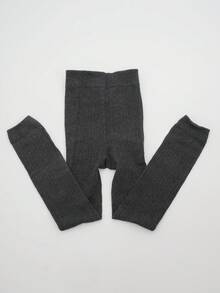 2 chiếc quần tất cạp cao màu xám đậm có gân dọc dành cho trẻ em, quần legging học sinh ngắn ngày phù hợp cho mọi mùa. - Màu xám đen - Xem 8